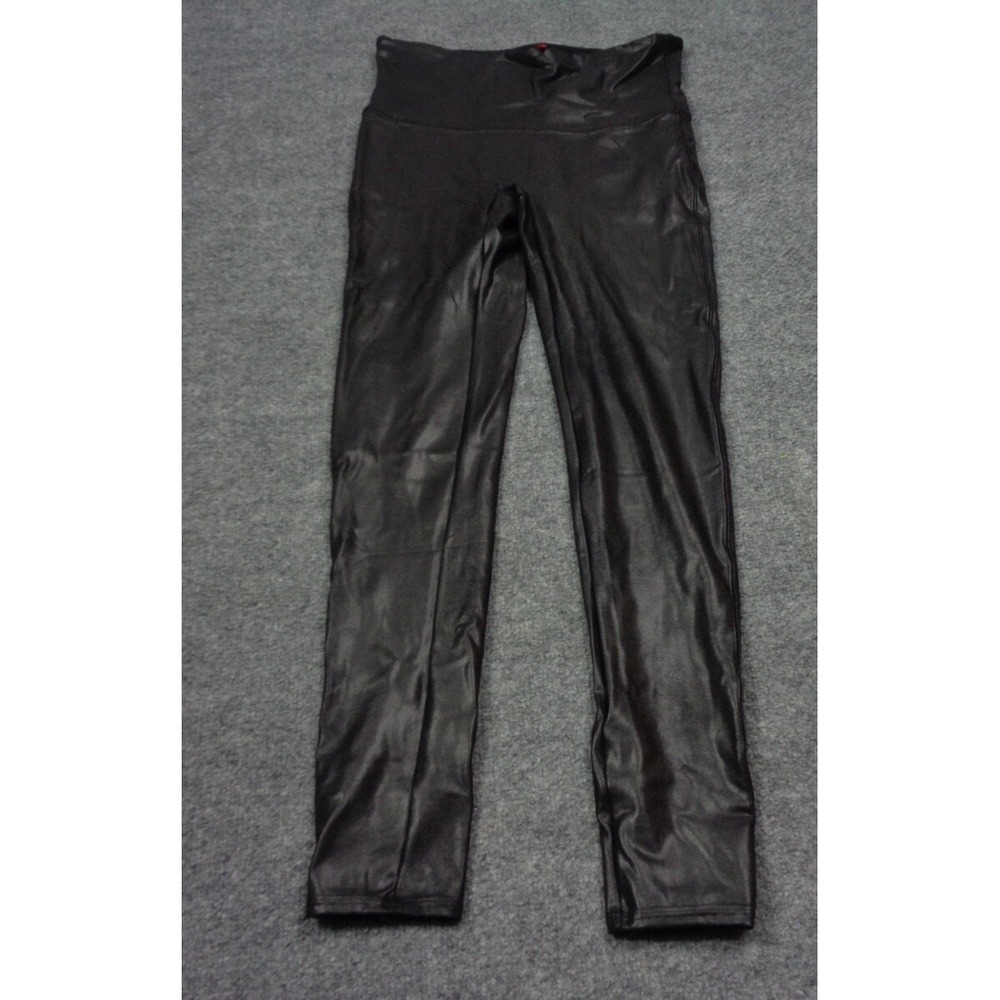 Spanx Leggings Women's Size Large L Black Faux‎ Leather Like Stretch Pull On